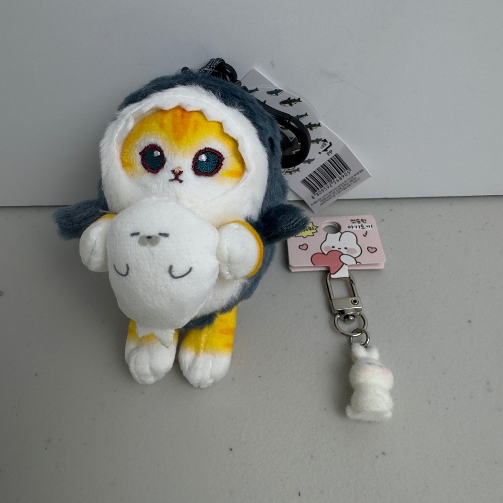 Mofusand Shark Cat Plush Keychain Set Orange Tabby Shark Suit Seal & Mini Bunny